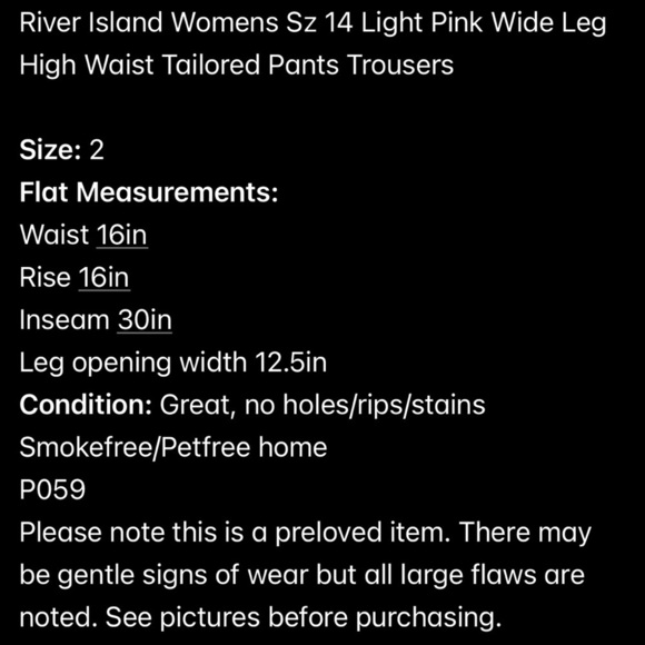 River Island Women’s Pink Wide Leg High Waist Tailored Pants Size 14 Work Office - Picture 14 of 14